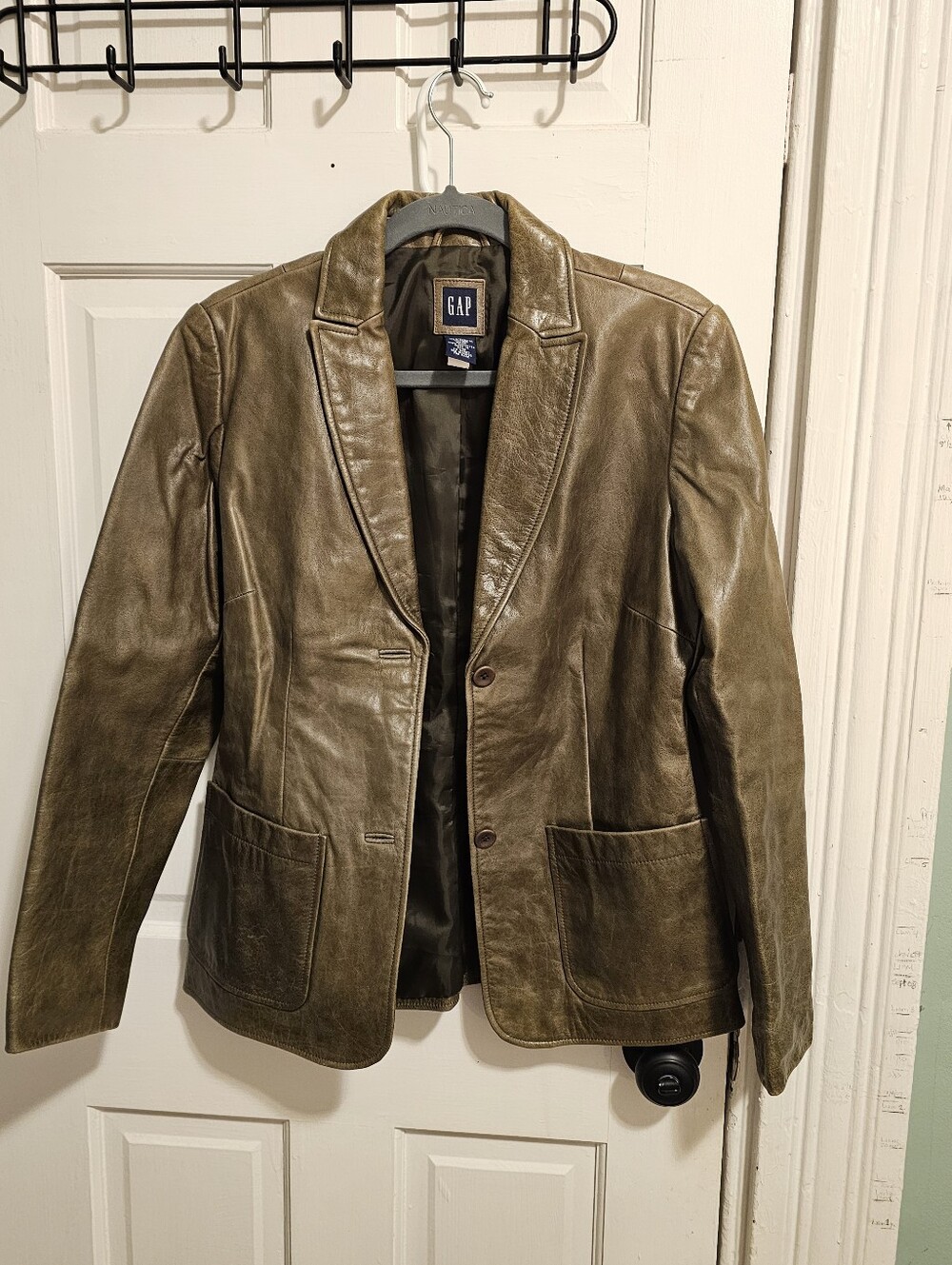 Vintage GAP Olive Green Leather Blazer Jacket Y2K